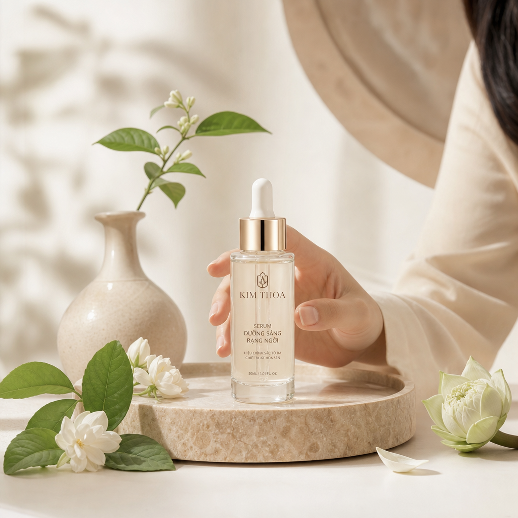 Lọ serum dưỡng da Beauten Glow trên nền đá cẩm thạch